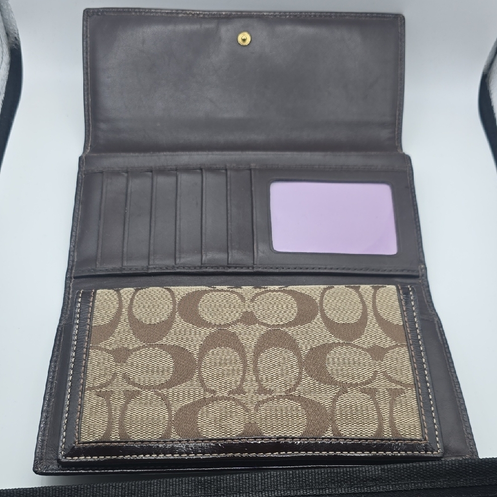Coach Brown Signature Mono Canvas Continental Wallet W/ Checkbook Holder (EUC)✨️ - Picture 7 of 12